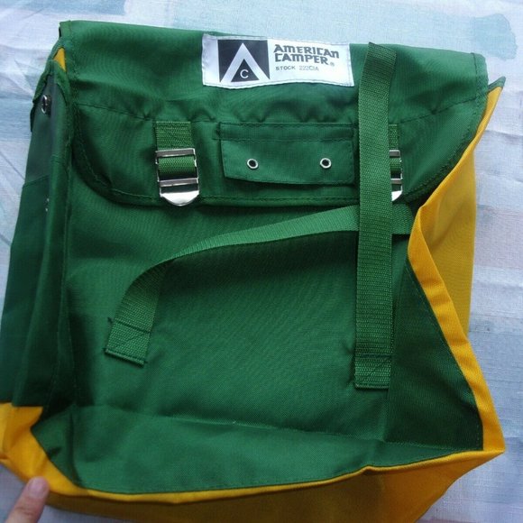NEW VINTAGE AMERICAN CAMPER GREEN SATCHEL BAG WITH SHOULDER STRAPS 13x13 SI243
